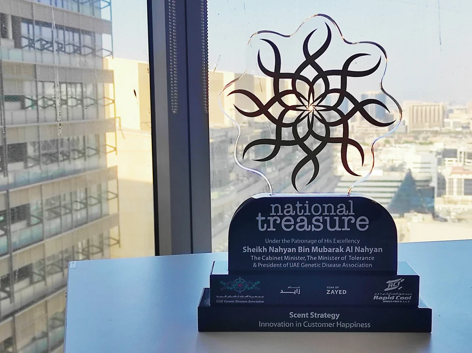 RIVIA’s National Treasure award displayed beside a window