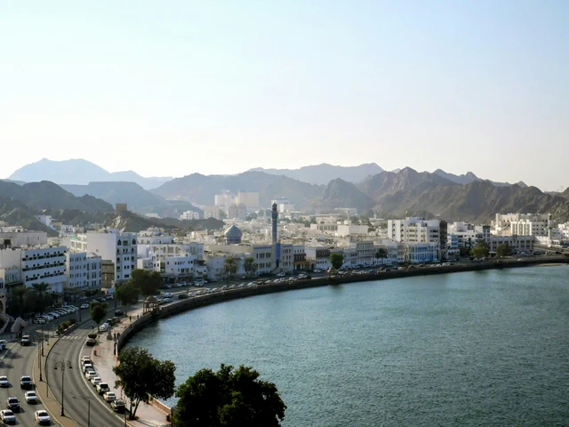 The Muttrah waterfront and surrounding mountains in Muscat