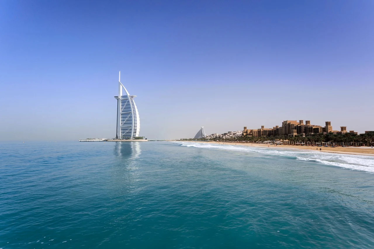 Burj Al Arab beside the blue sea in Dubai